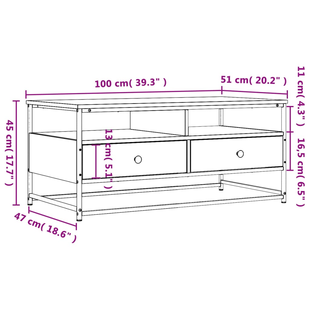 Stolić za kavu siva boja hrasta 100x51x45 cm konstruirano drvo