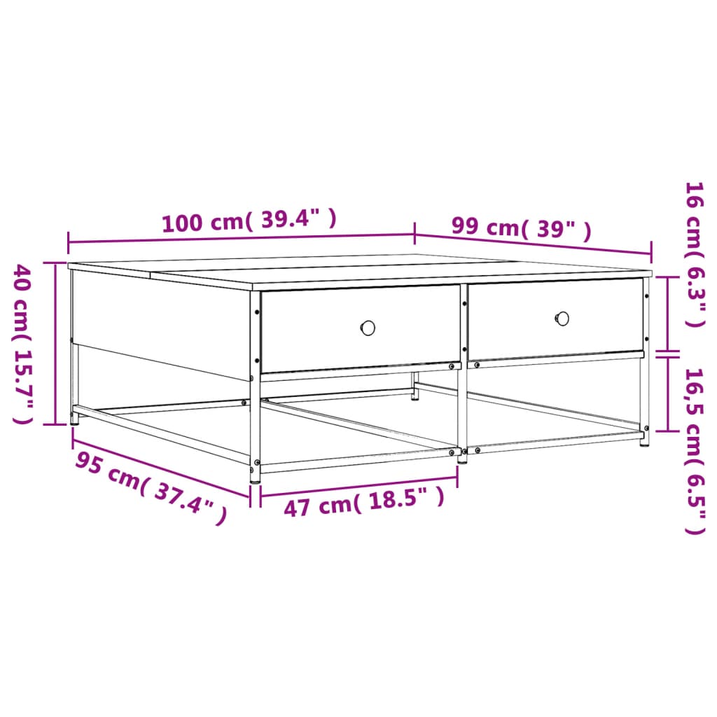 Stolić za kavu smeđa boja hrasta 100x99x40 cm konstruirano drvo