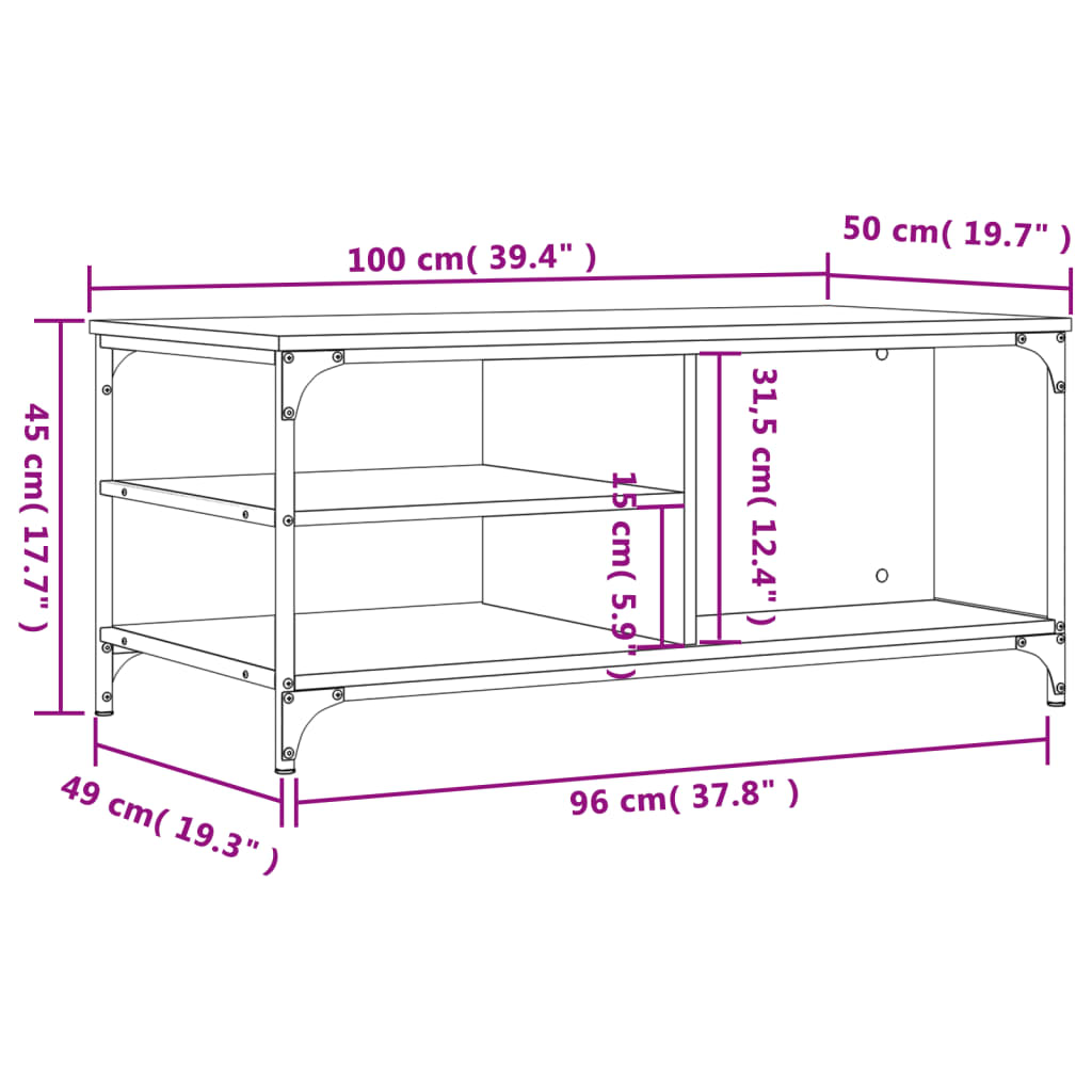 Stolić za kavu boja sivog hrasta 100x50x45 cm konstruirano drvo