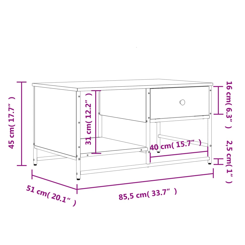 Stolić za kavu boja hrasta 85,5x51x45 cm konstruirano drvo