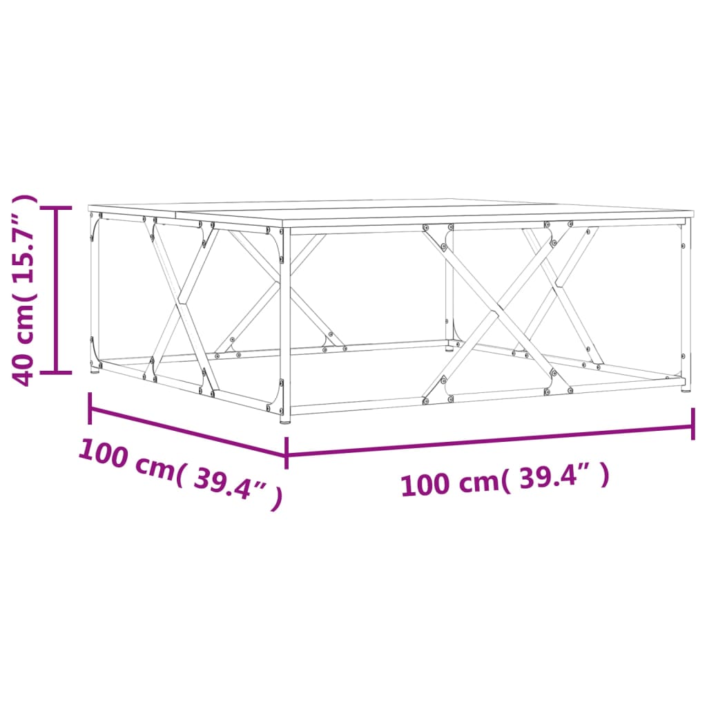 Stolić za kavu siva boja hrasta 100x100x40 cm konstruirano drvo