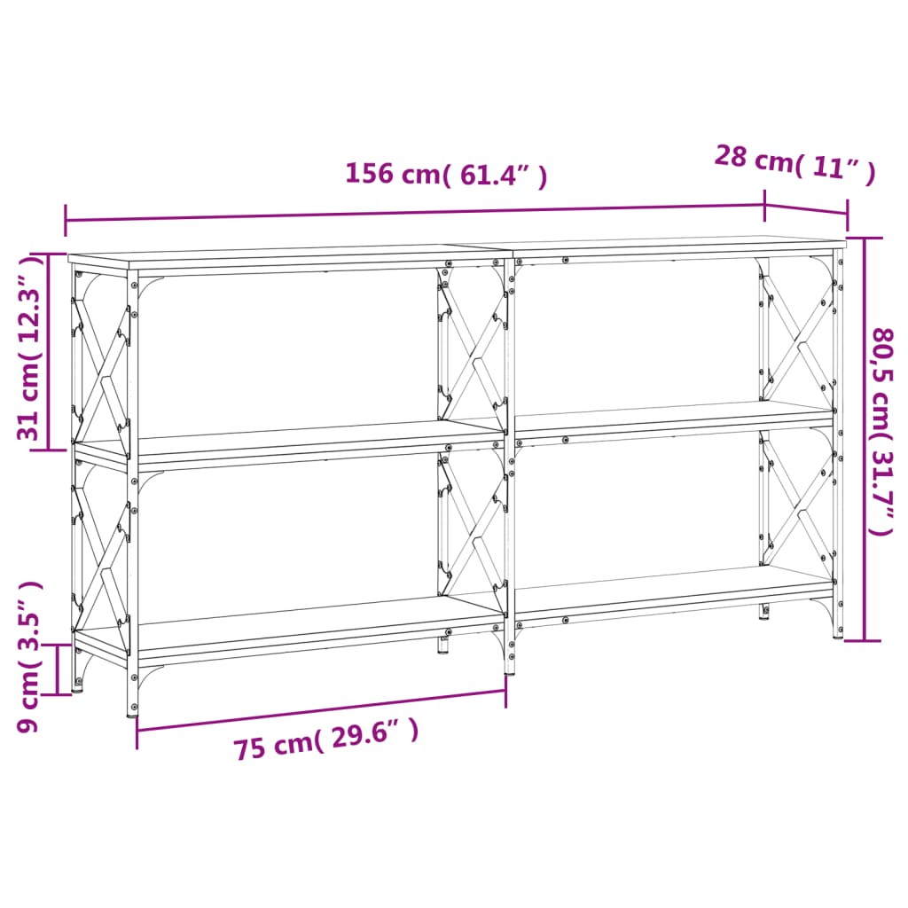 Konzolni stol boja hrasta 156x28x80,5 cm konstruirano drvo