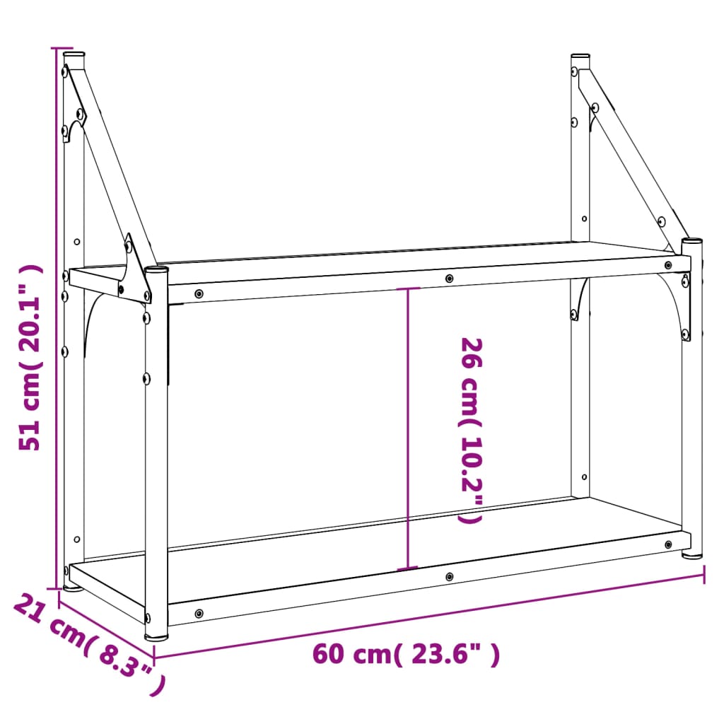 Zidna polica s 2 razine dimljenog hrasta 60x21x51 cm drvena