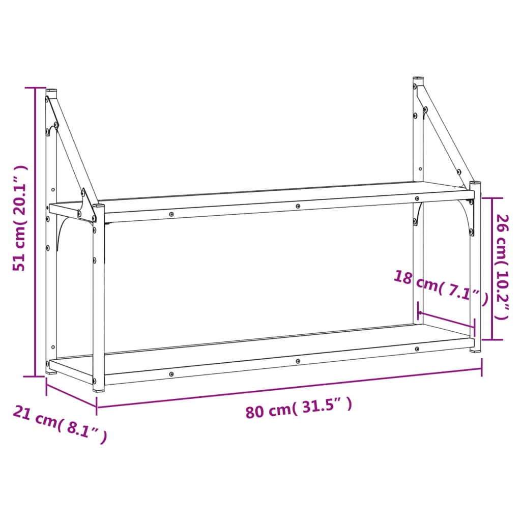 Zidne police 2 razine boja hrasta 80x21x51 cm konstruirano drvo