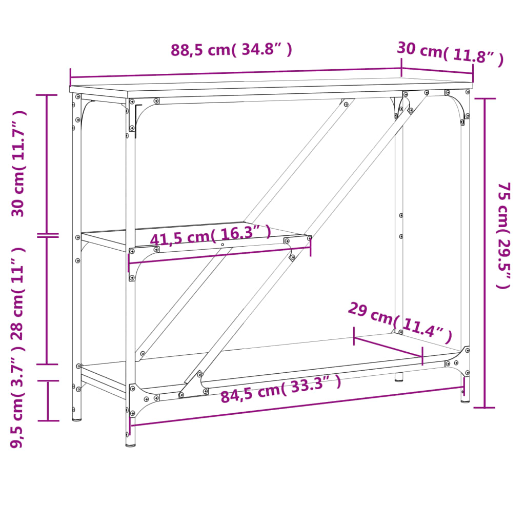 Konzolni stol boja hrasta sonome 88,5x30x75cm konstruirano drvo