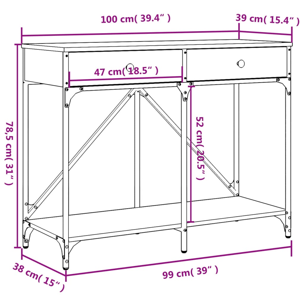 Konzolni stol boja hrasta 100x39x78,5 cm od konstruiranog drva