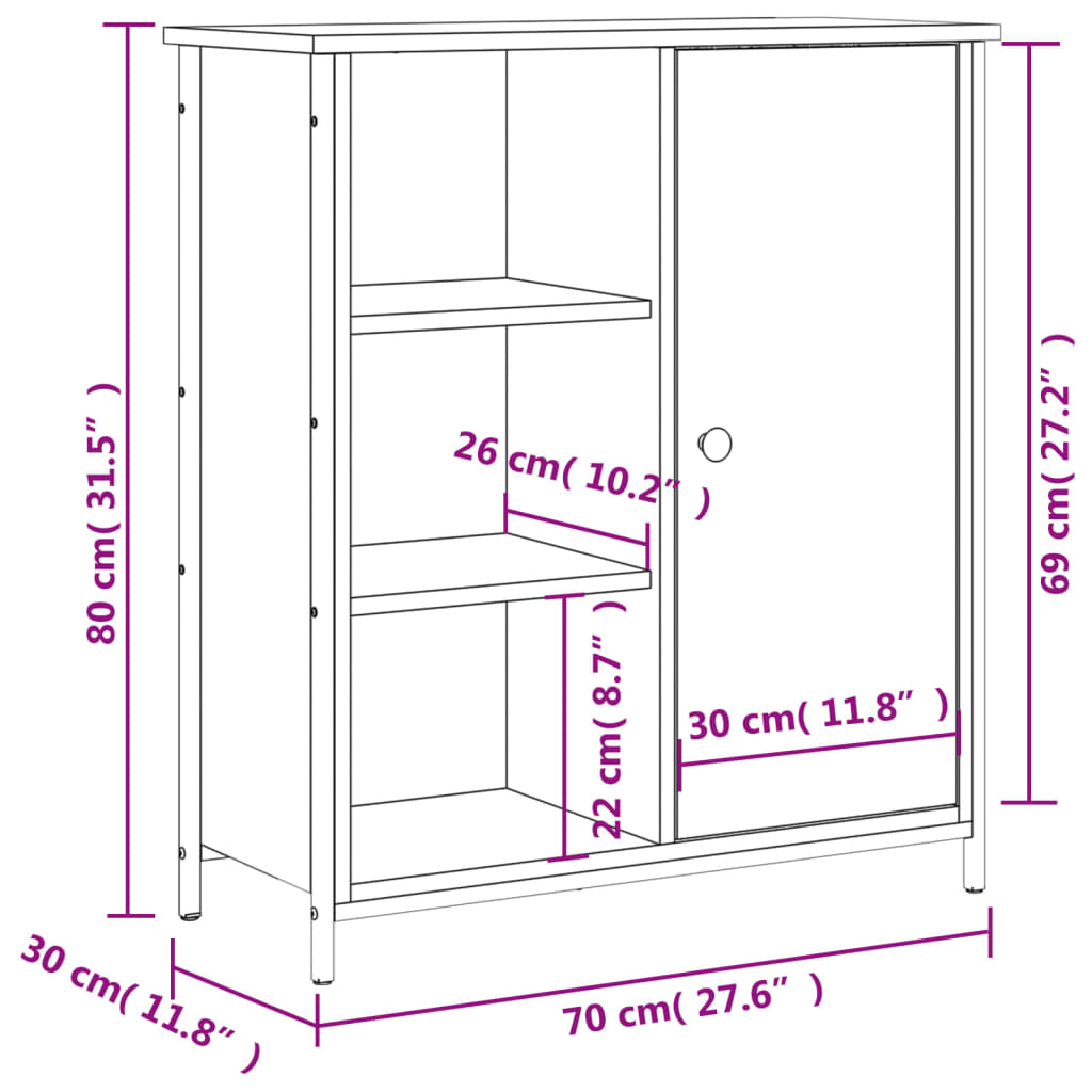 Komoda boja dimljenog hrasta 70 x 30 x 80 cm konstruirano drvo