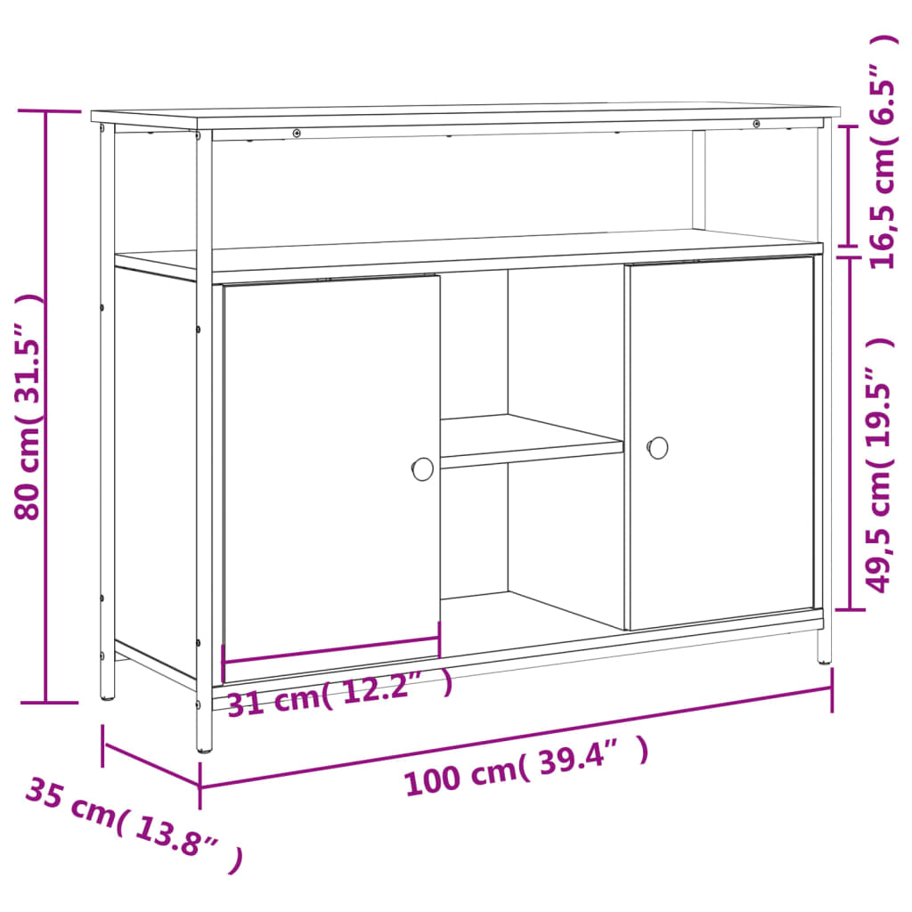 Komoda siva boja hrasta 100x35x80 cm od konstruiranog drva