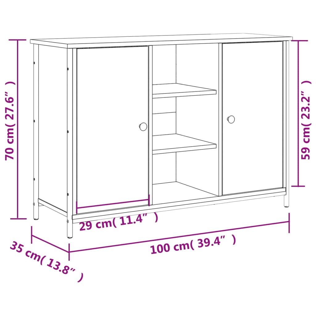 Komoda siva boja hrasta 100 x 35 x 70 cm od konstruiranog drva