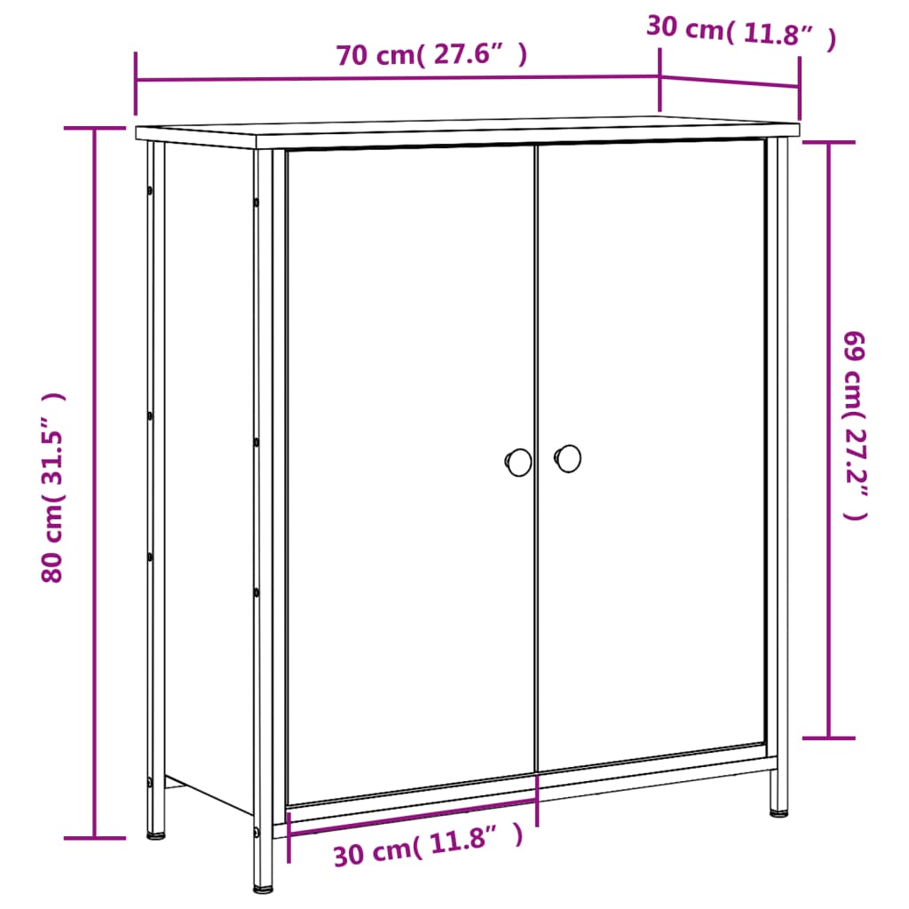 Komoda boja dimljenog hrasta 70 x 30 x 80 cm konstruirano drvo