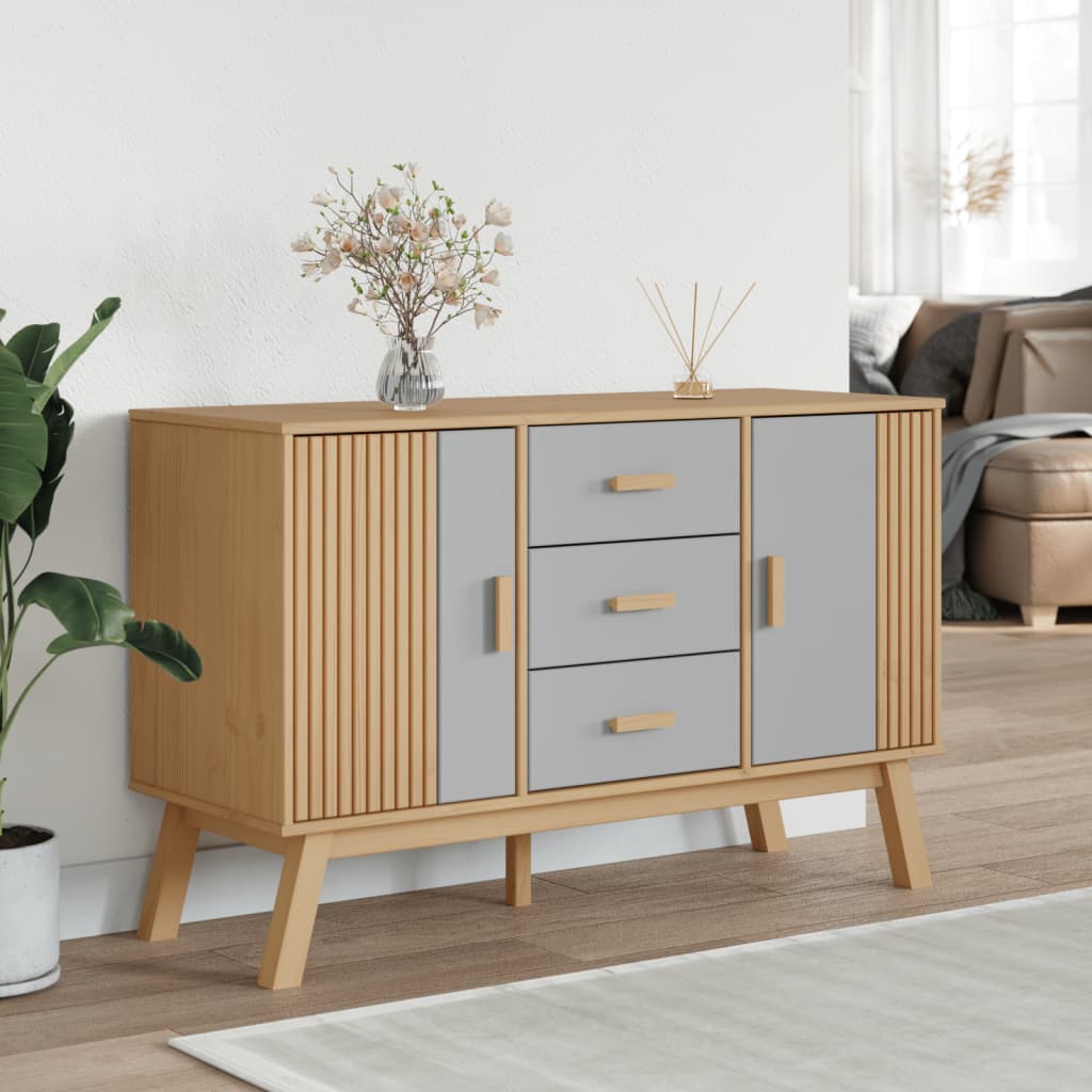 Komoda OLDEN sivo-smeđa 114 x 43 x 73,5 cm od masivne borovine