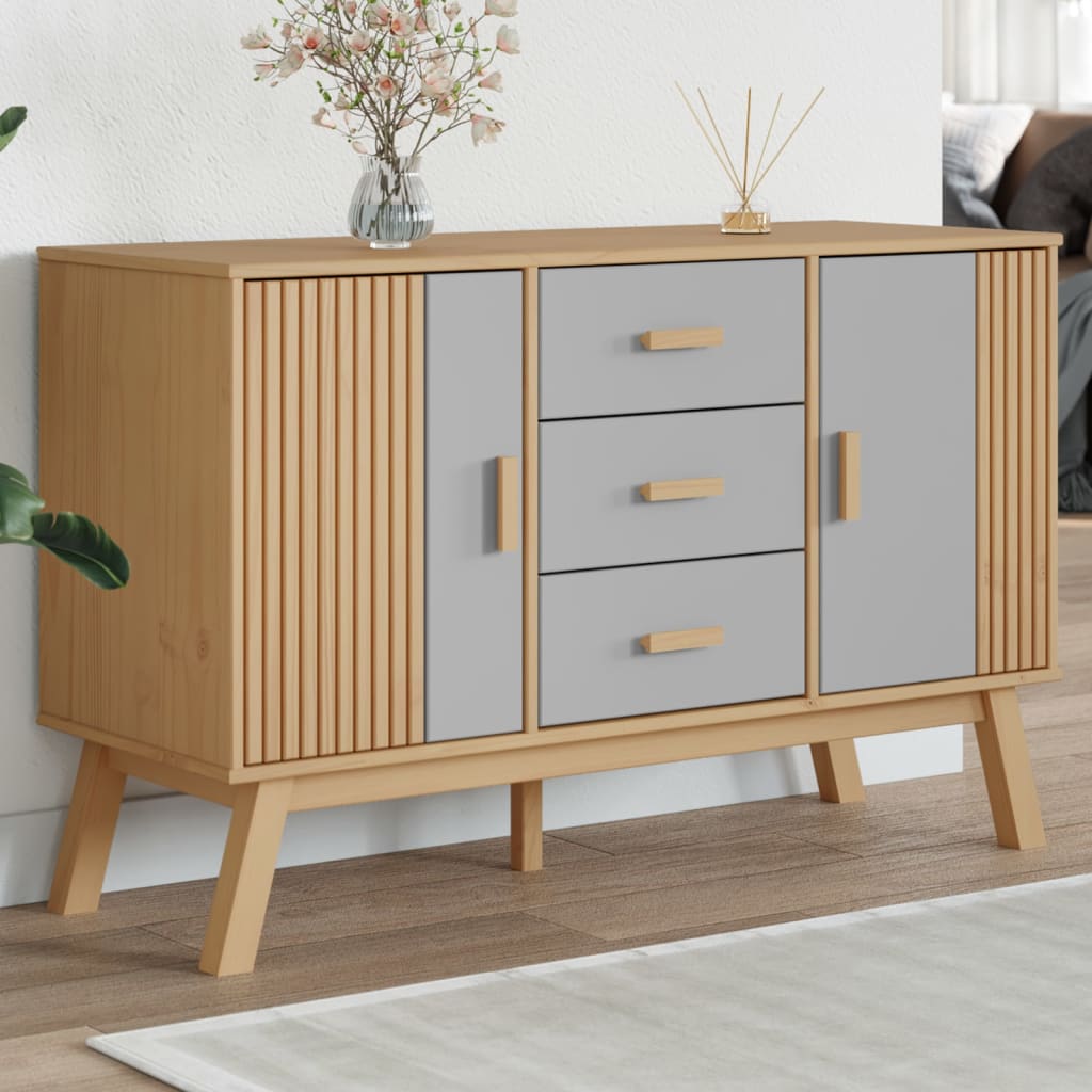 Komoda OLDEN sivo-smeđa 114 x 43 x 73,5 cm od masivne borovine