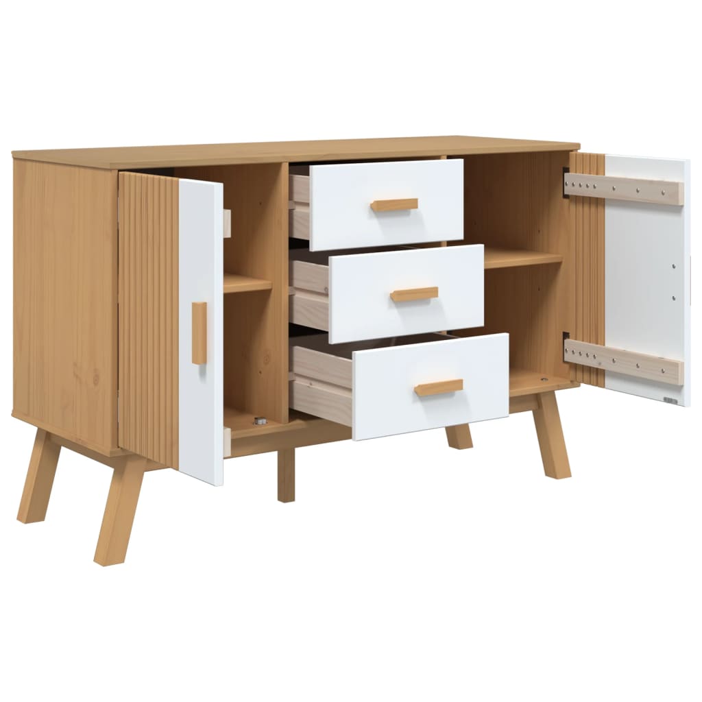 Komoda OLDEN bijelo-smeđa 114x43x73,5 cm od masivne borovine