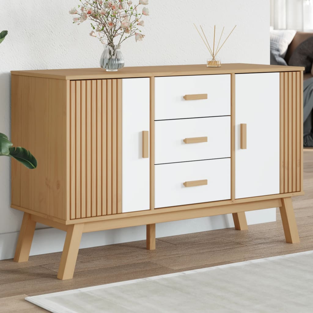 Komoda OLDEN bijelo-smeđa 114x43x73,5 cm od masivne borovine