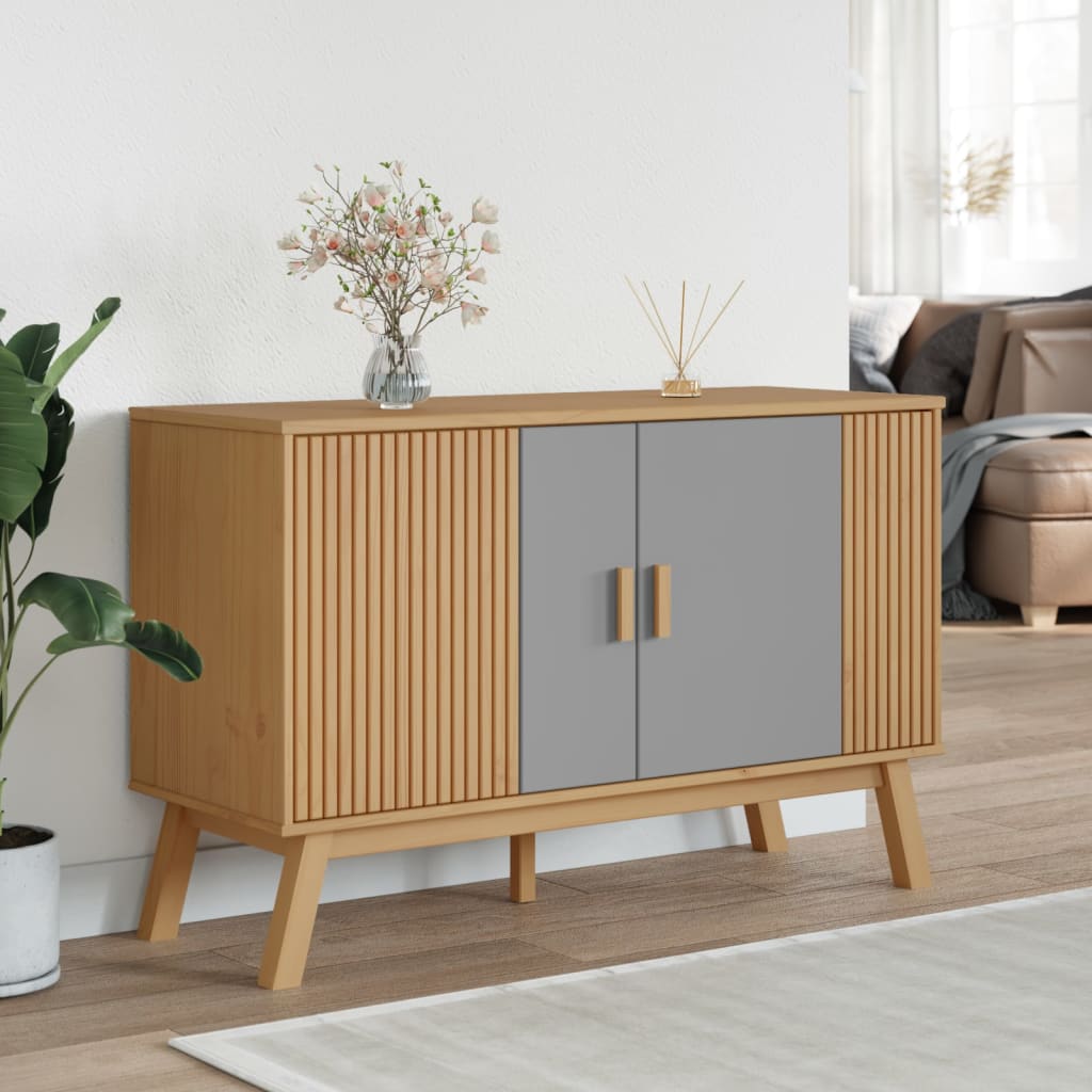 Komoda OLDEN sivo-smeđa 114 x 43 x 73,5 cm od masivne borovine