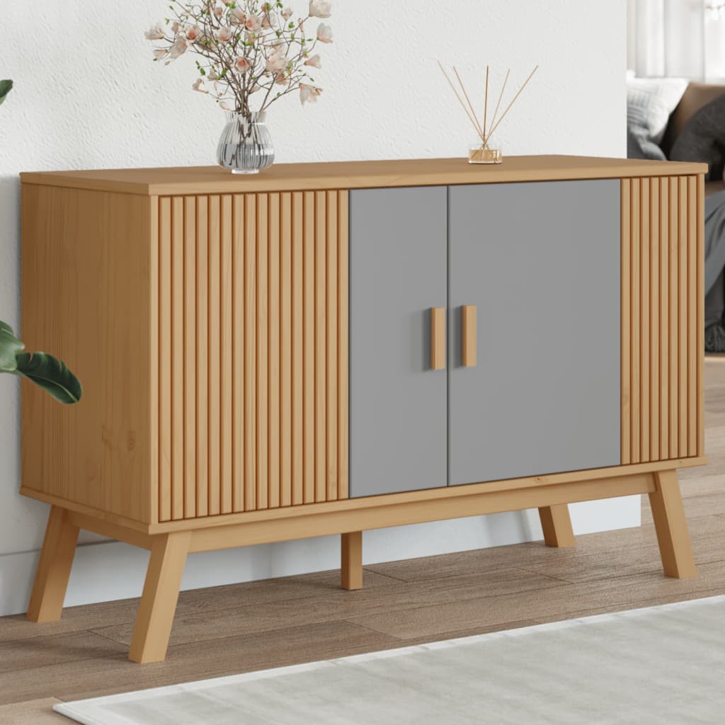 Komoda OLDEN sivo-smeđa 114 x 43 x 73,5 cm od masivne borovine