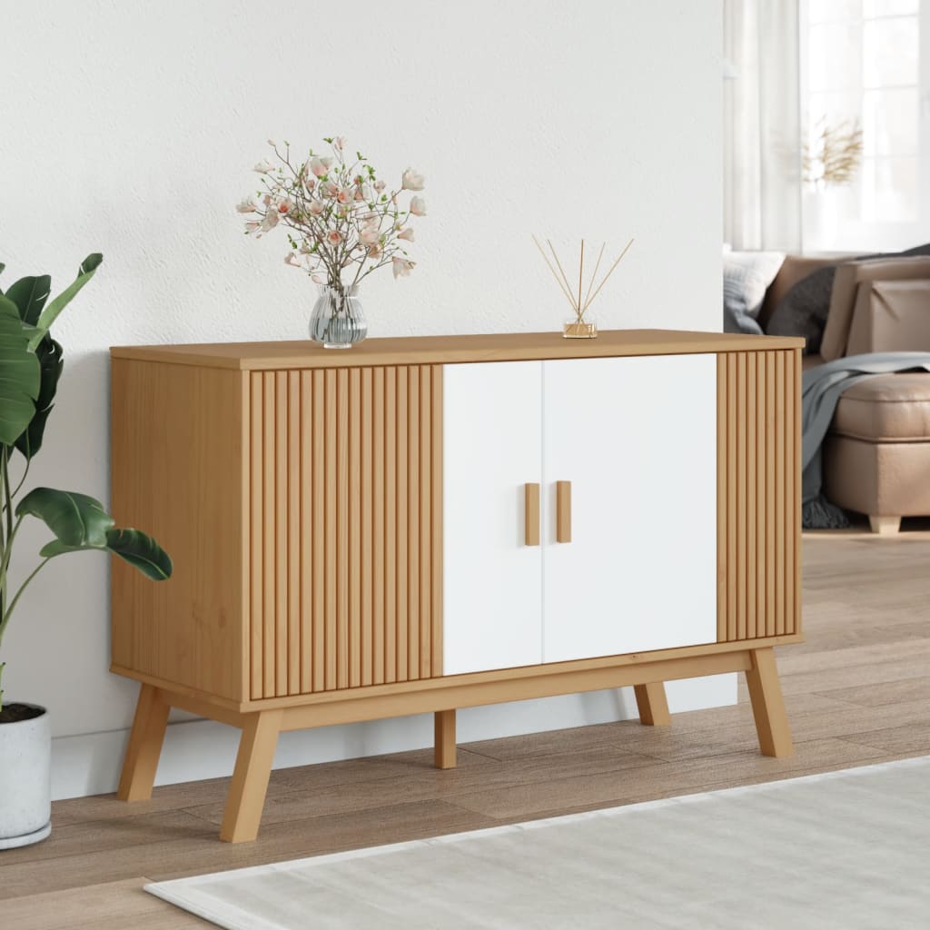 Komoda OLDEN bijelo-smeđa 114x43x73,5 cm od masivne borovine