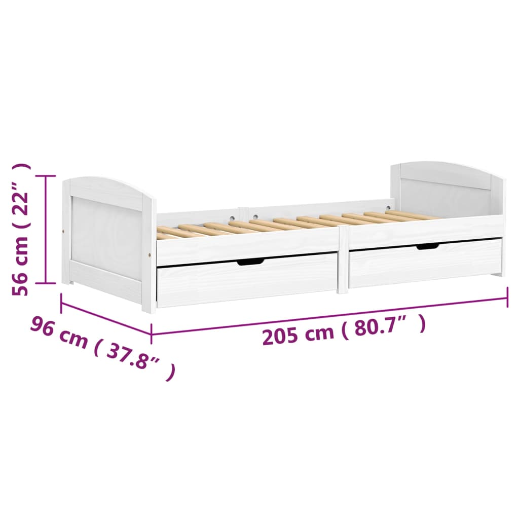 Dnevni ležaj s 2 ladice IRUN bijeli 90x200 cm masivna borovina