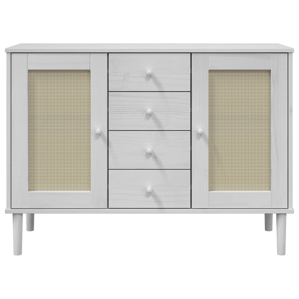 Komoda SENJA bijela izgled ratana 112x40x80 cm masivna borovina