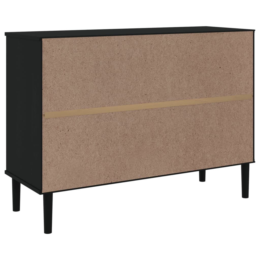 Komoda SENJA crna izgled ratana 112x40x80 cm masivna borovina