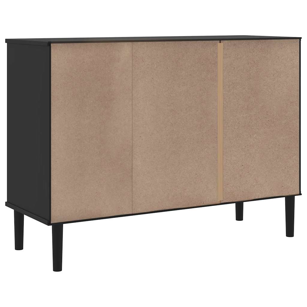 Komoda SENJA crna izgled ratana 112x40x80 cm masivna borovina