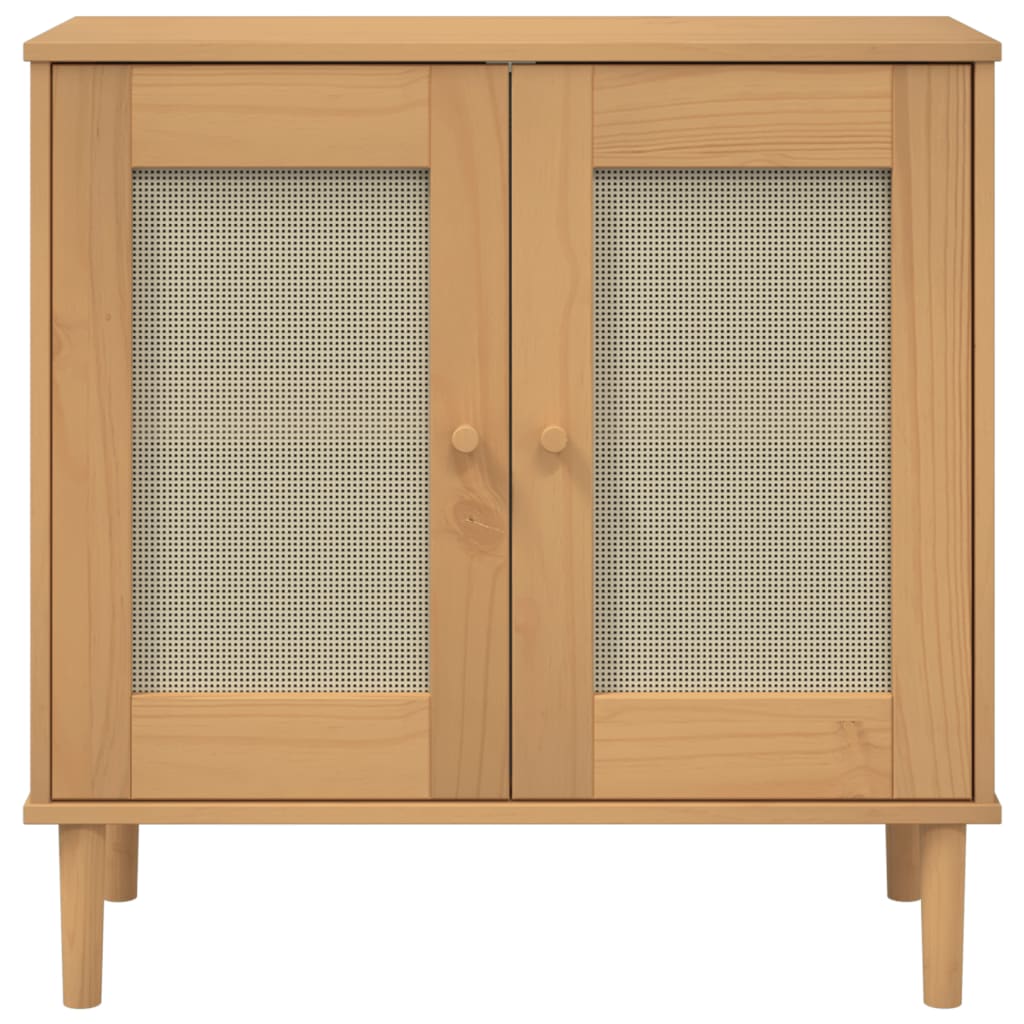Komoda SENJA smeđa izgled ratana 80x35x80 cm masivna borovina