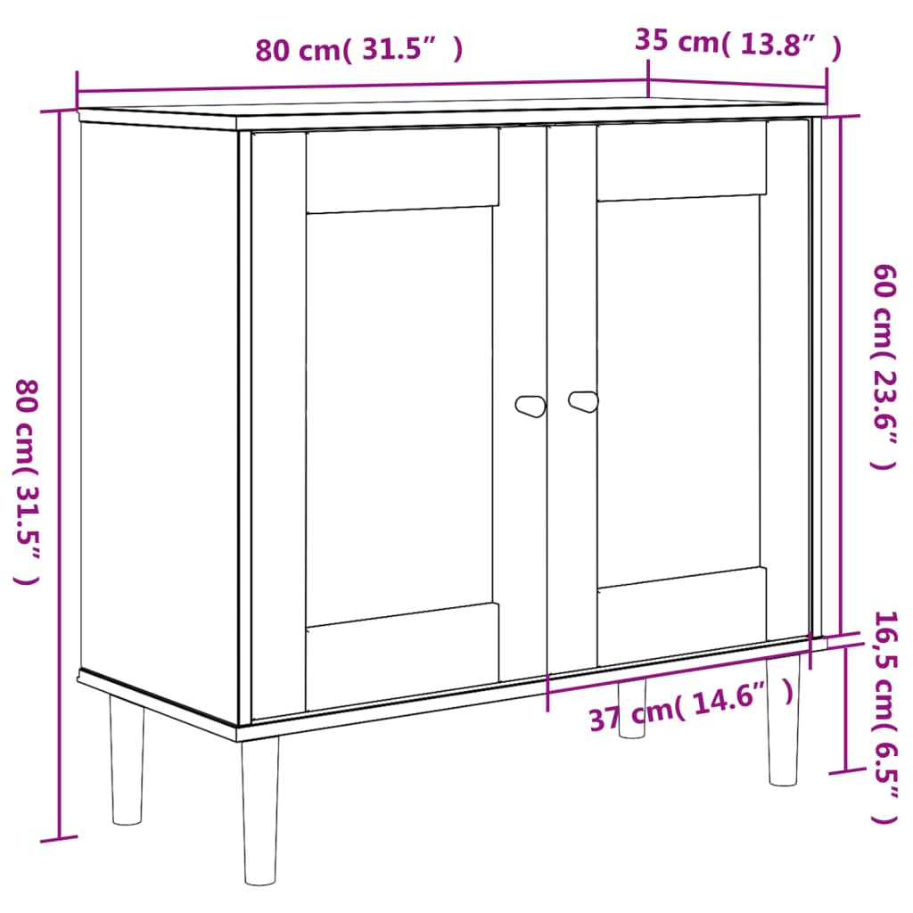 Komoda SENJA smeđa izgled ratana 80x35x80 cm masivna borovina