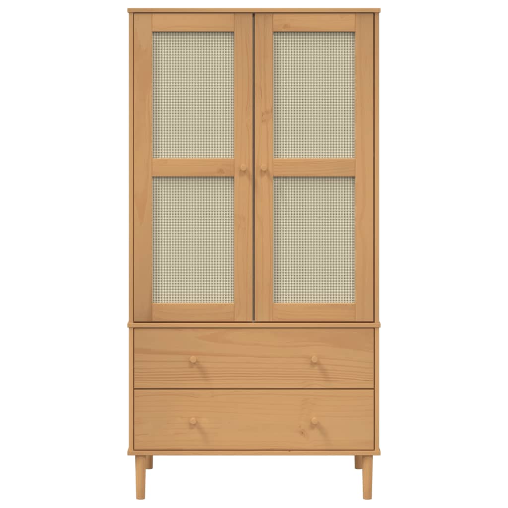 Komoda SENJA smeđa izgled ratana 90x55x175 cm masivna borovina