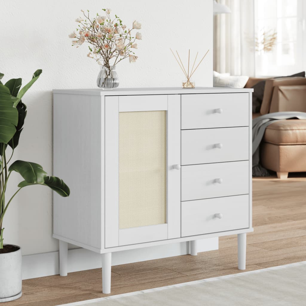 Komoda SENJA bijela izgled ratana 80x40x80 cm masivna borovina
