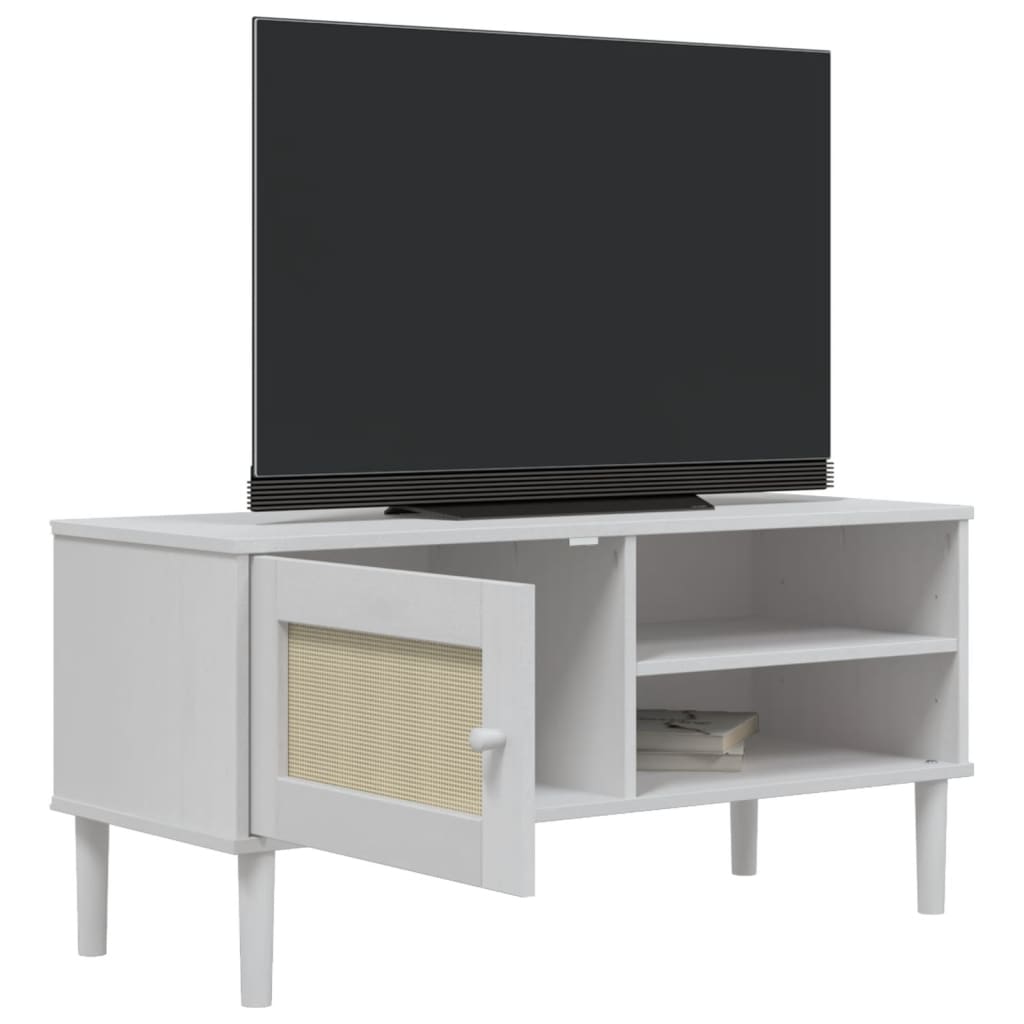 TV ormarić SENJA izgled ratana bijeli 106x40x49 cm od borovine