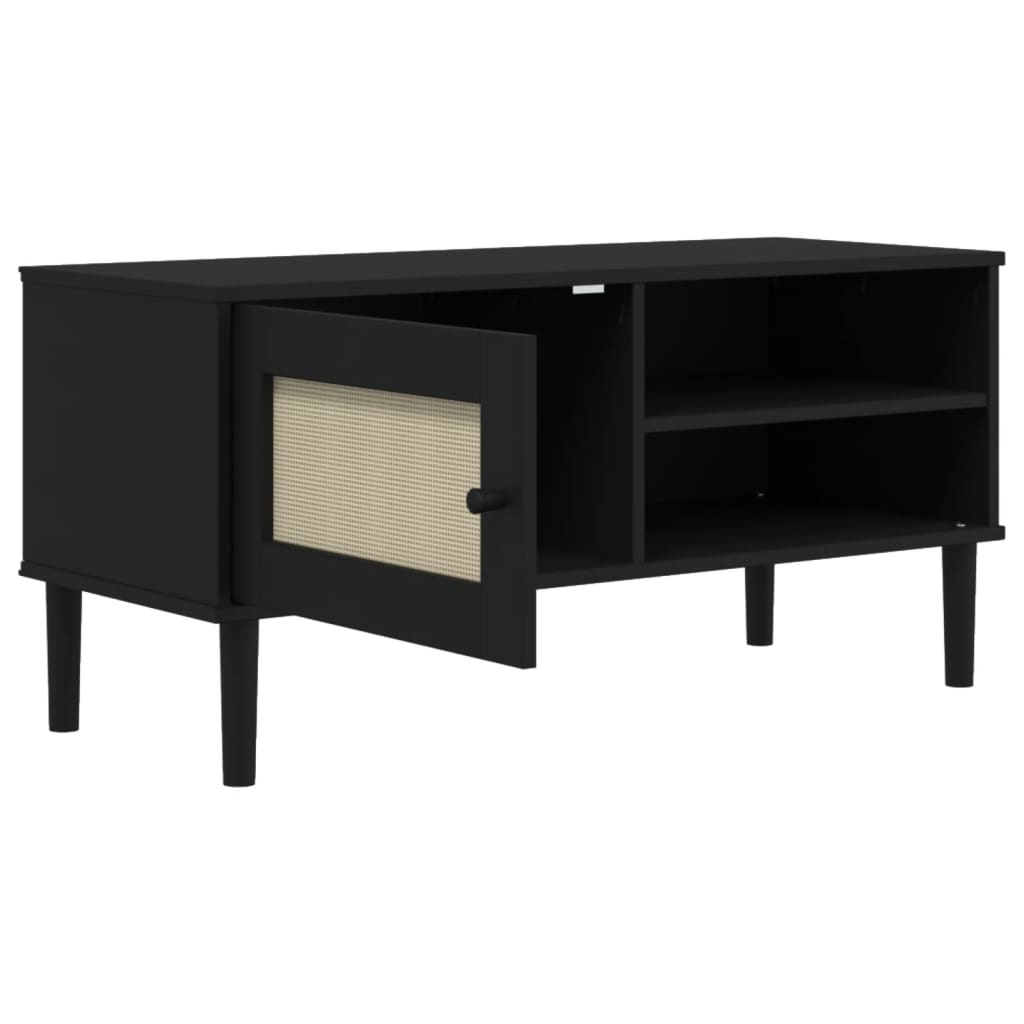 TV ormarić SENJA izgled ratana crni 106x40x49 cm od borovine