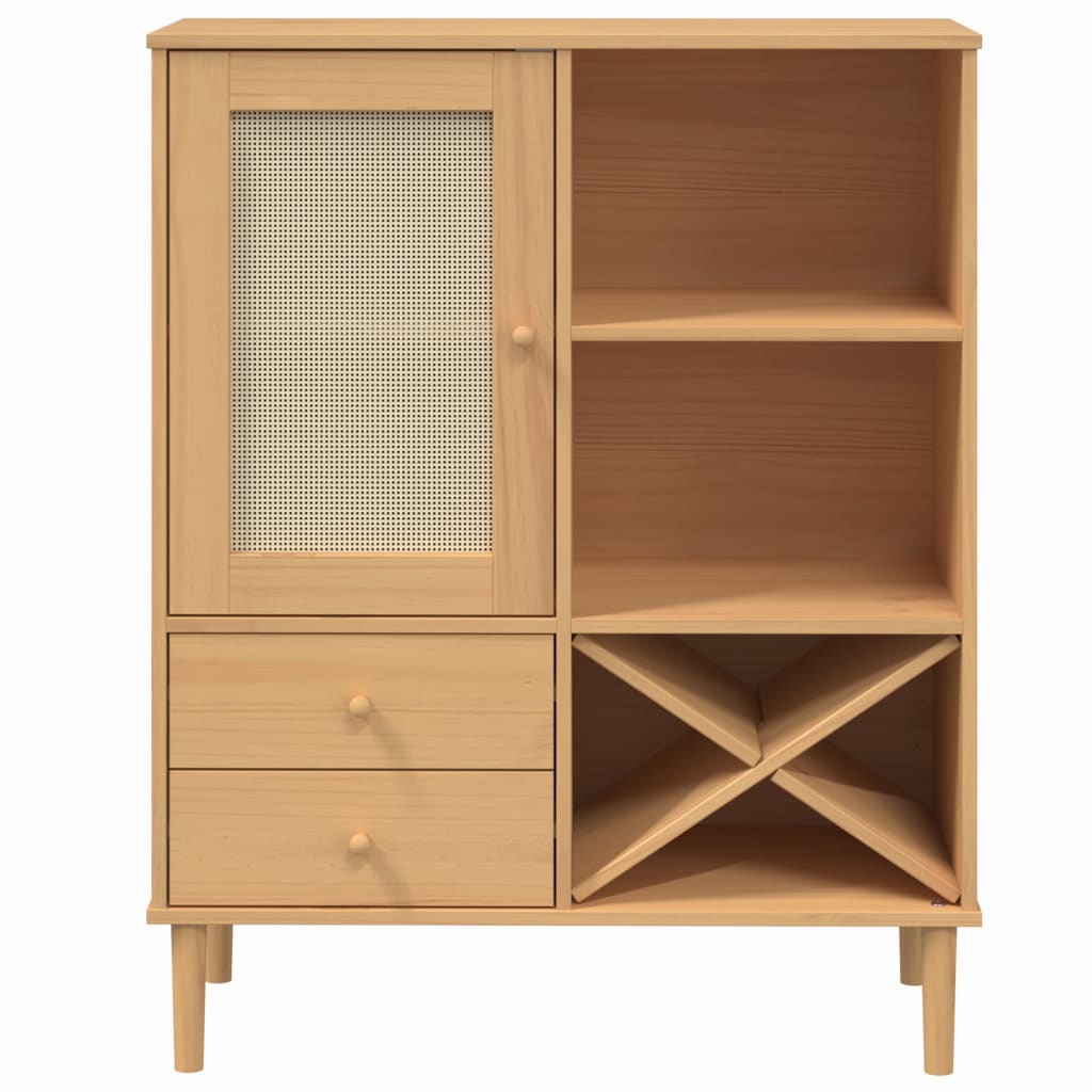 Visoka komoda SENJA smeđa izgled ratana 90x40x112 cm borovina