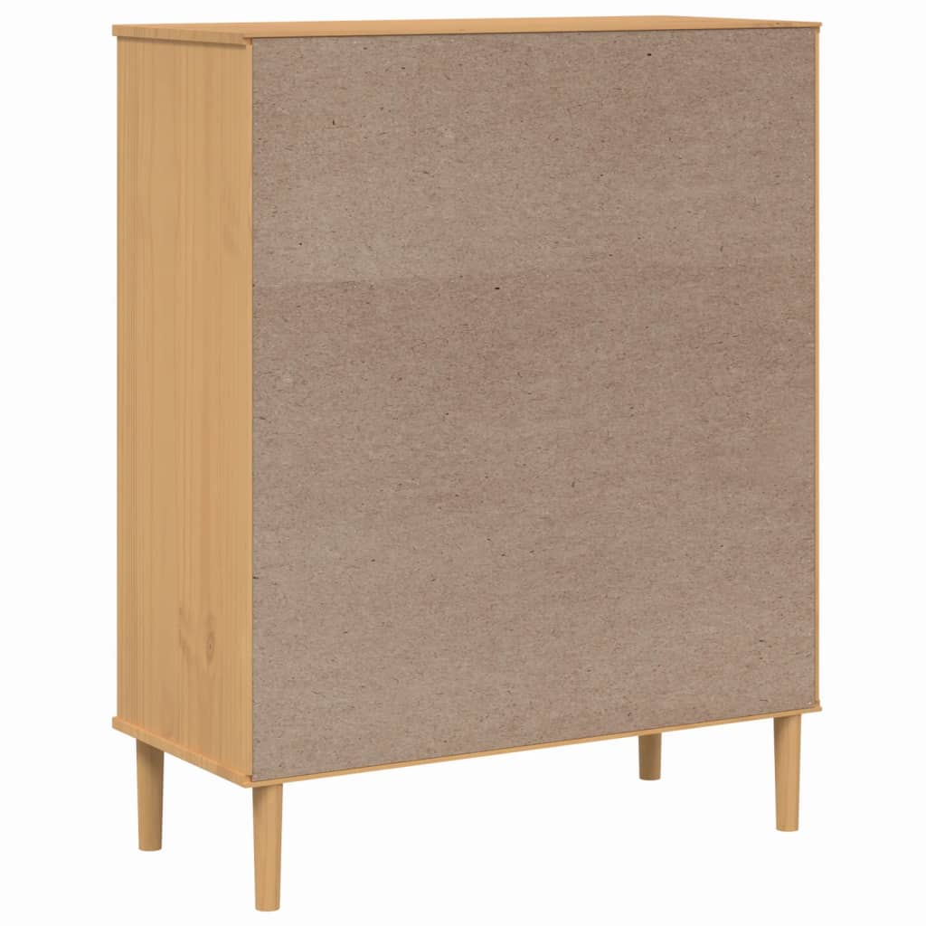 Visoka komoda SENJA smeđa izgled ratana 90x40x112 cm borovina