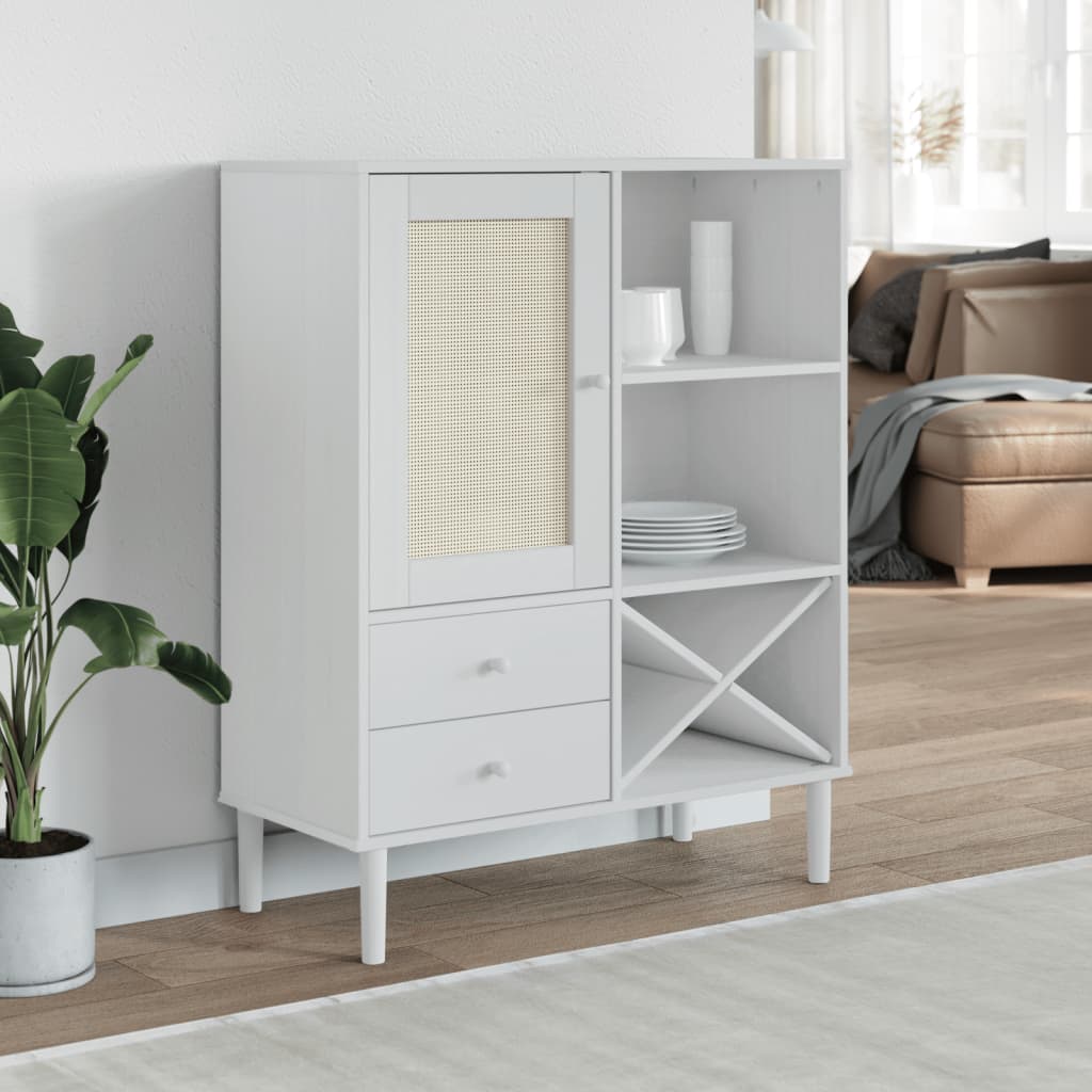 Visoka komoda SENJA bijela izgled ratana 90x40x112 cm borovina