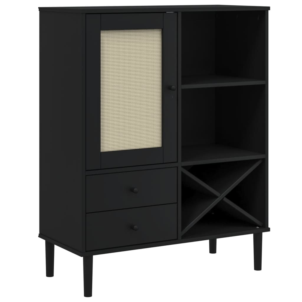 Visoka komoda SENJA crna izgled ratana 90x40x112 cm borovina