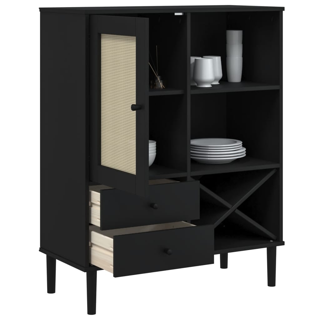 Visoka komoda SENJA crna izgled ratana 90x40x112 cm borovina