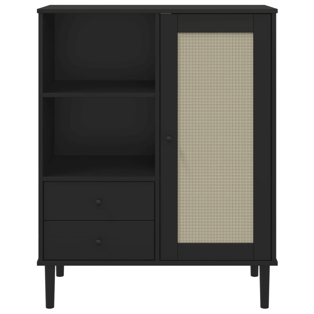 Visoka komoda SENJA crna izgled ratana 90x40x112 cm borovina