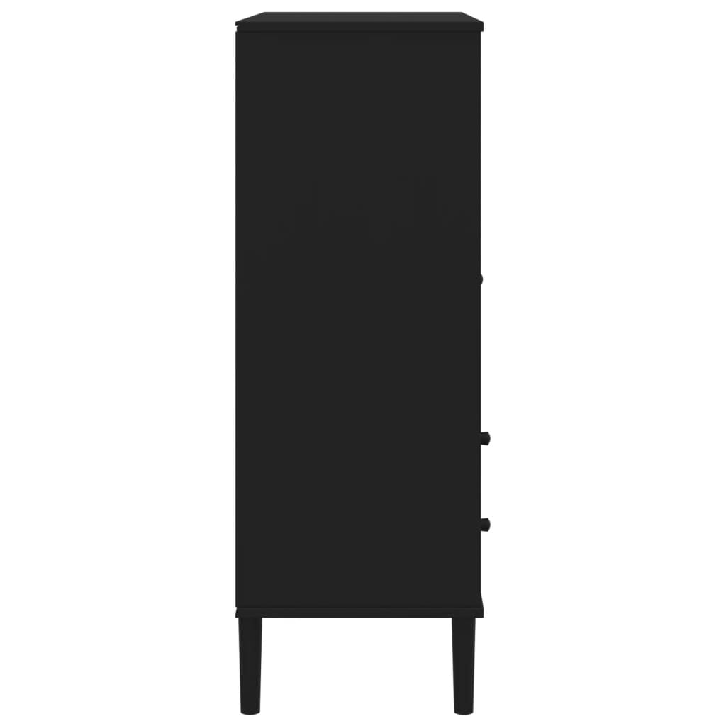 Visoka komoda SENJA crna izgled ratana 90x40x112 cm borovina