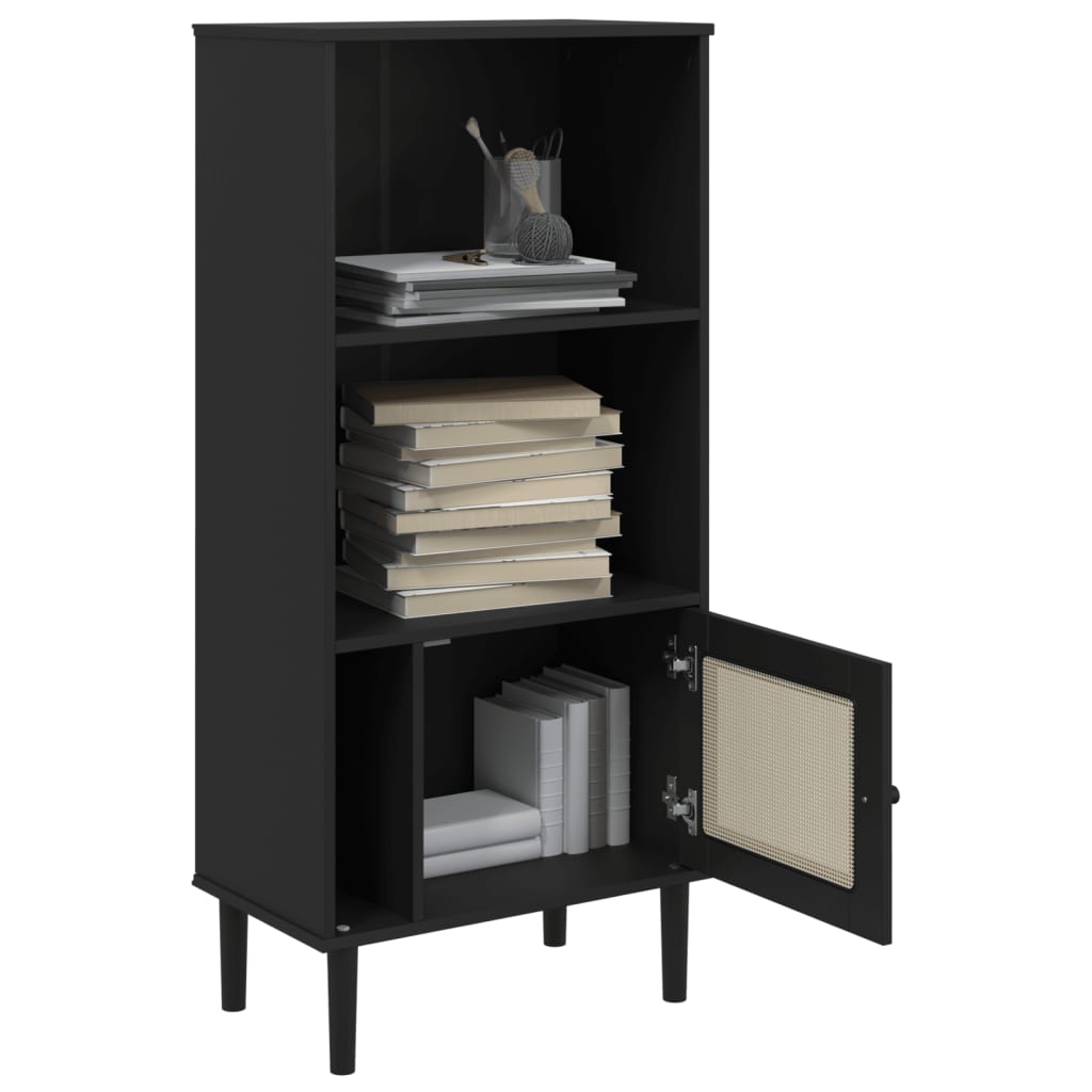 Regal za knjige SENJA izgled ratana crni 60x35x130 cm borovina