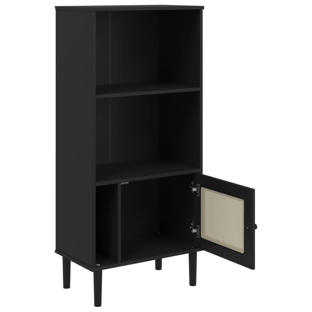 Regal za knjige SENJA izgled ratana crni 60x35x130 cm borovina