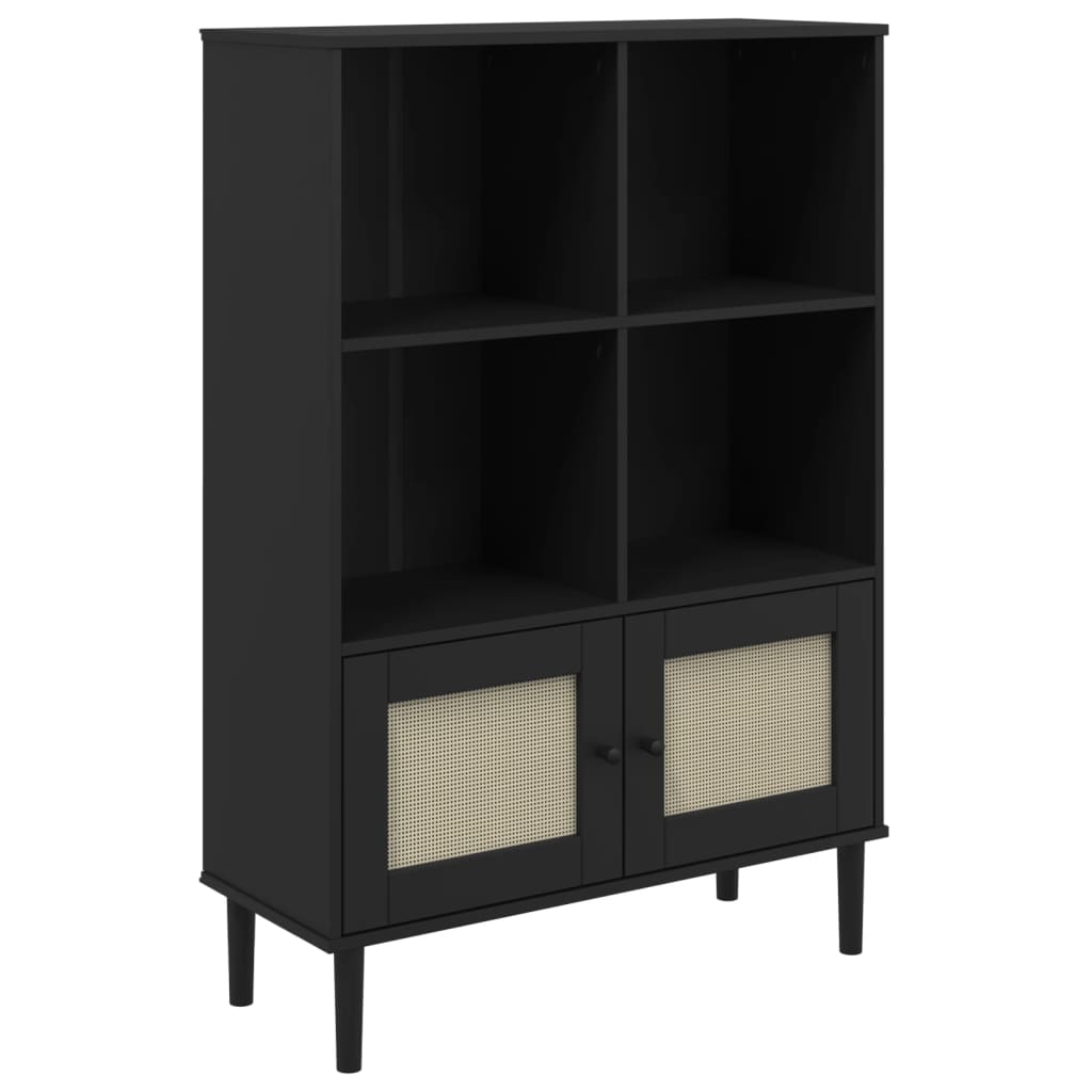Regal za knjige SENJA izgled ratana crni 90x35x130 cm borovina