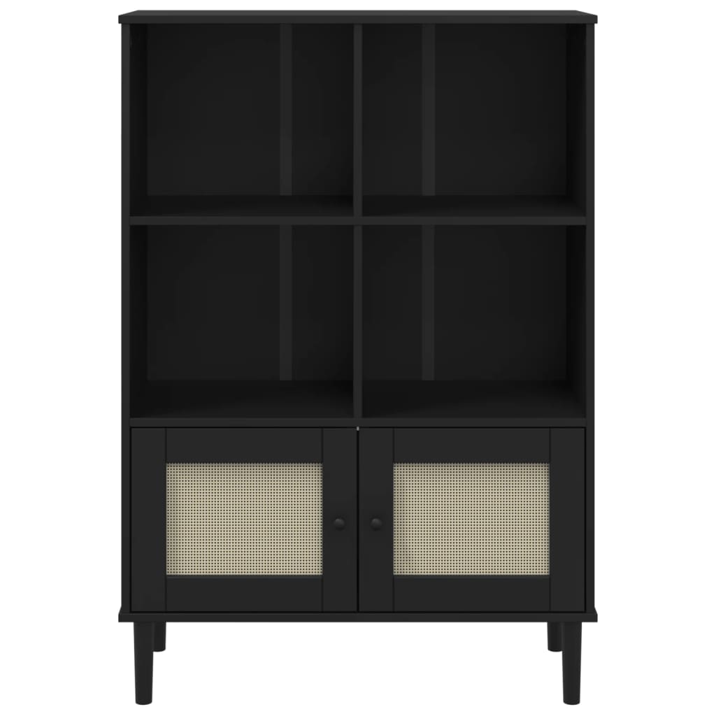 Regal za knjige SENJA izgled ratana crni 90x35x130 cm borovina
