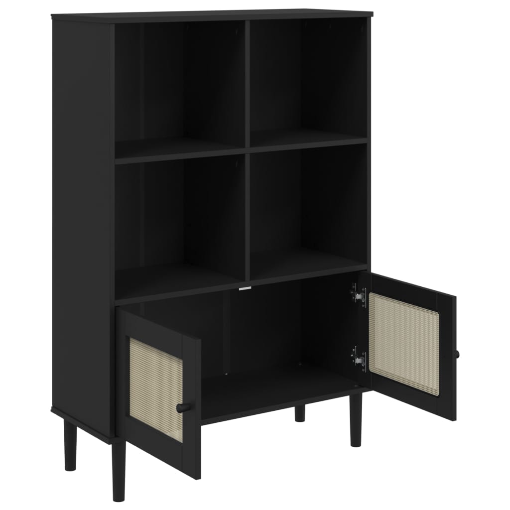 Regal za knjige SENJA izgled ratana crni 90x35x130 cm borovina