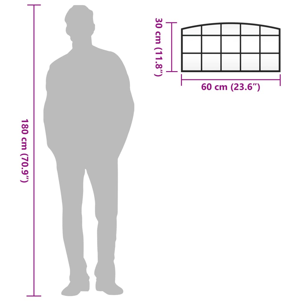 Zidno ogledalo crno 60 x 30 cm lučno željezno