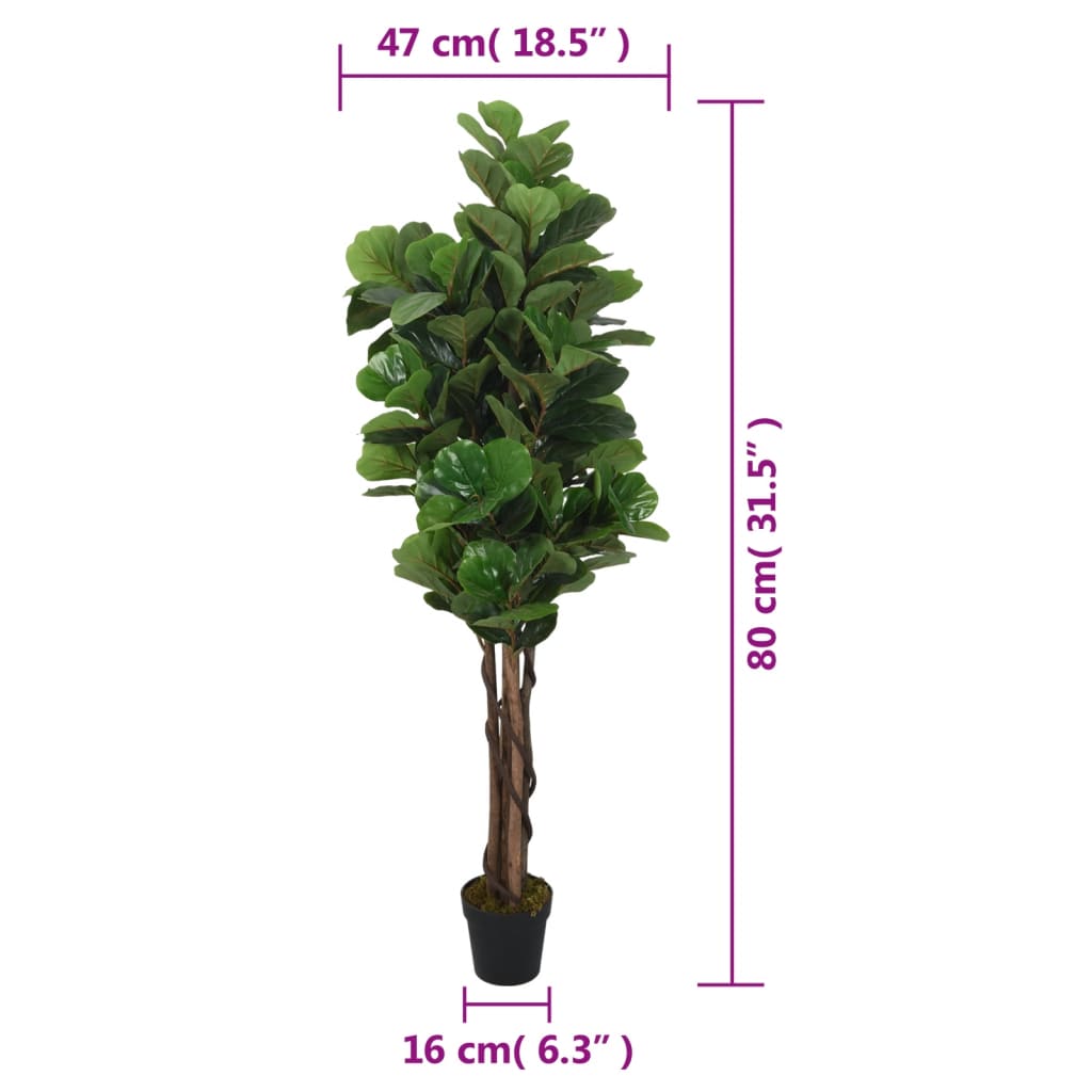 Umjetno stablo lirastog fikusa 96 listova 80 cm zeleno