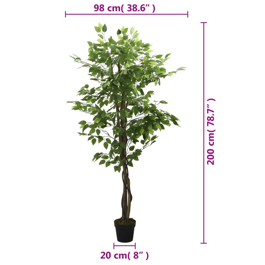 Umjetno stablo fikusa 1260 listova 200 cm zeleno