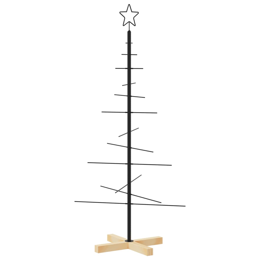 Metalno božićno drvce s drvenom bazom crno 120 cm