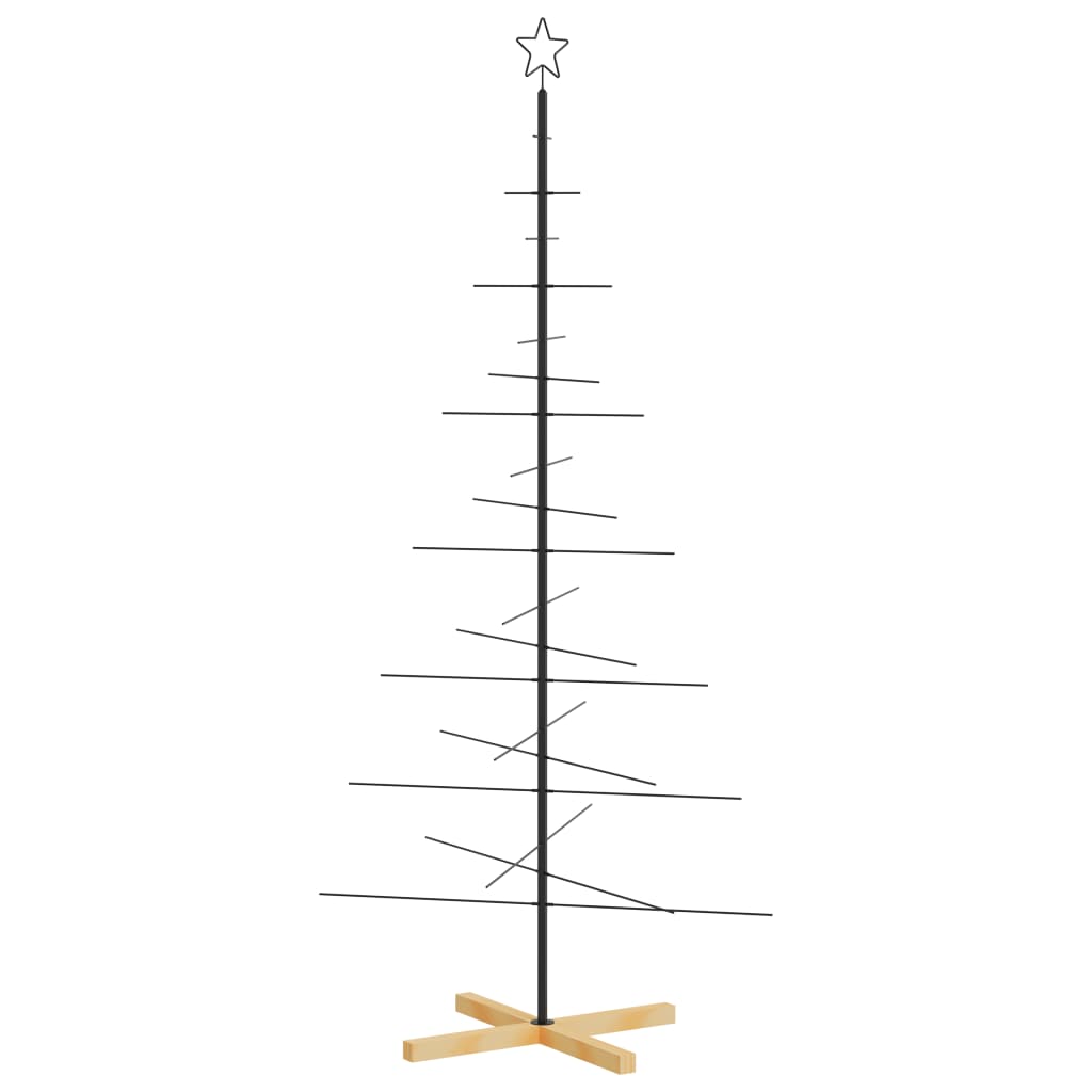 Metalno božićno drvce s drvenom bazom crno 180 cm