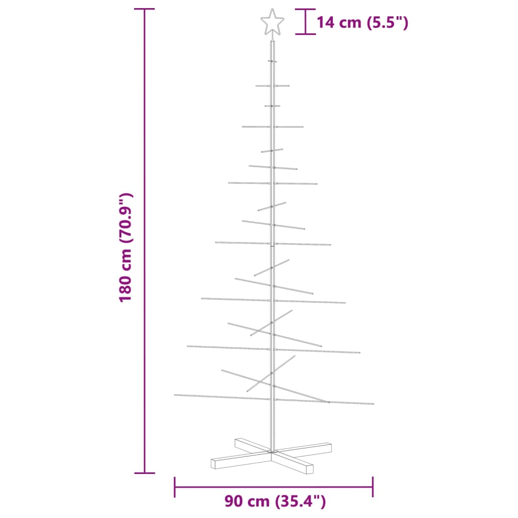 Metalno božićno drvce s drvenom bazom crno 180 cm