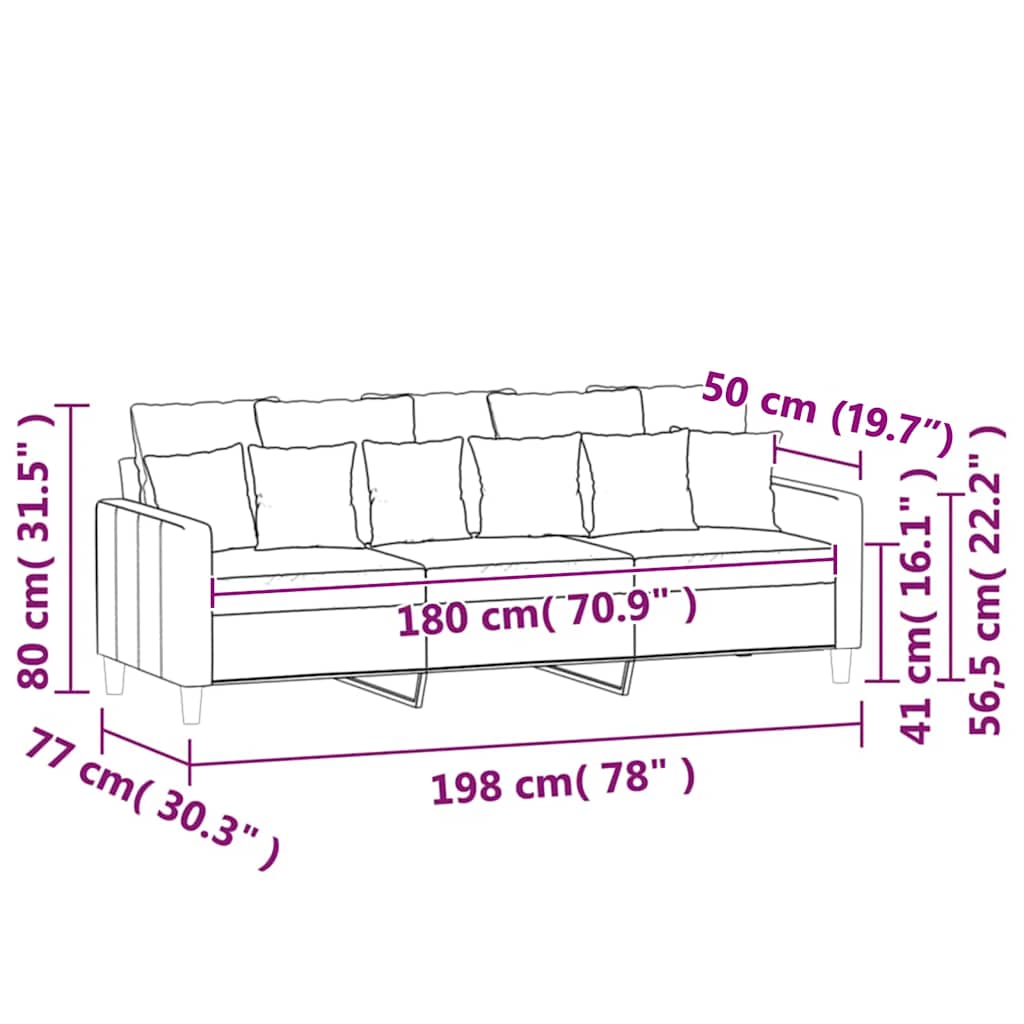 Trosjed svjetlosivi 180 cm baršunasti